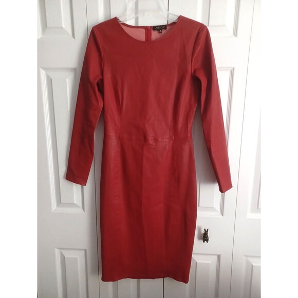 AS BY DF Mrs. Smith Stretch Red Body con Knee Long Leather Dress Size M - Picture 4 of 9